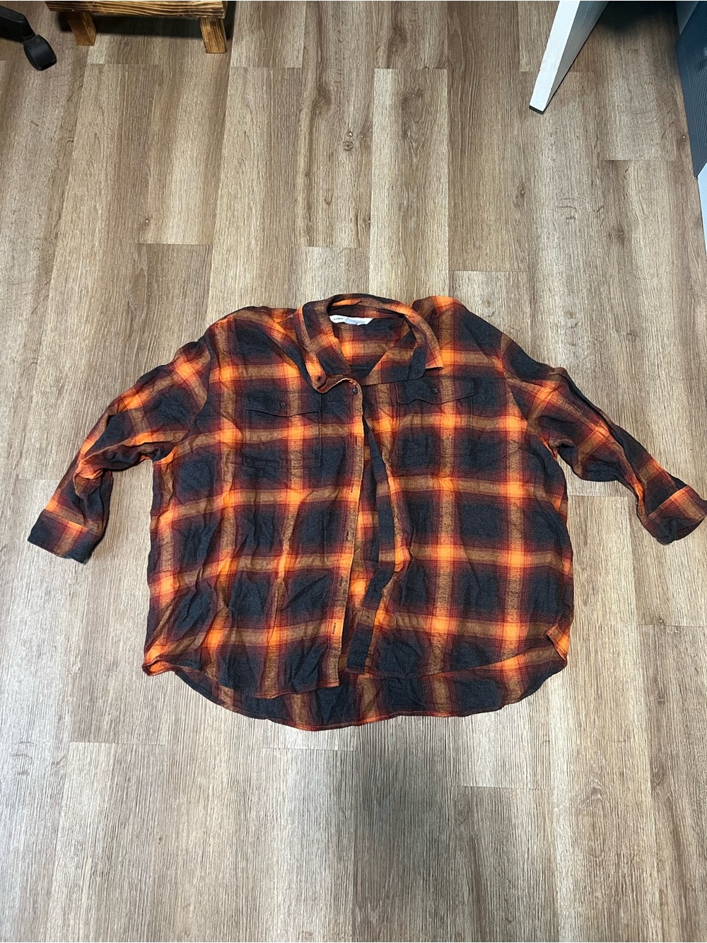 Old Navy Orange and Black Plaid Button-Down Shirt